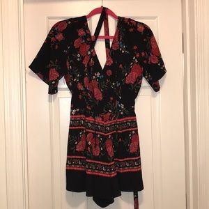 Black floral romper